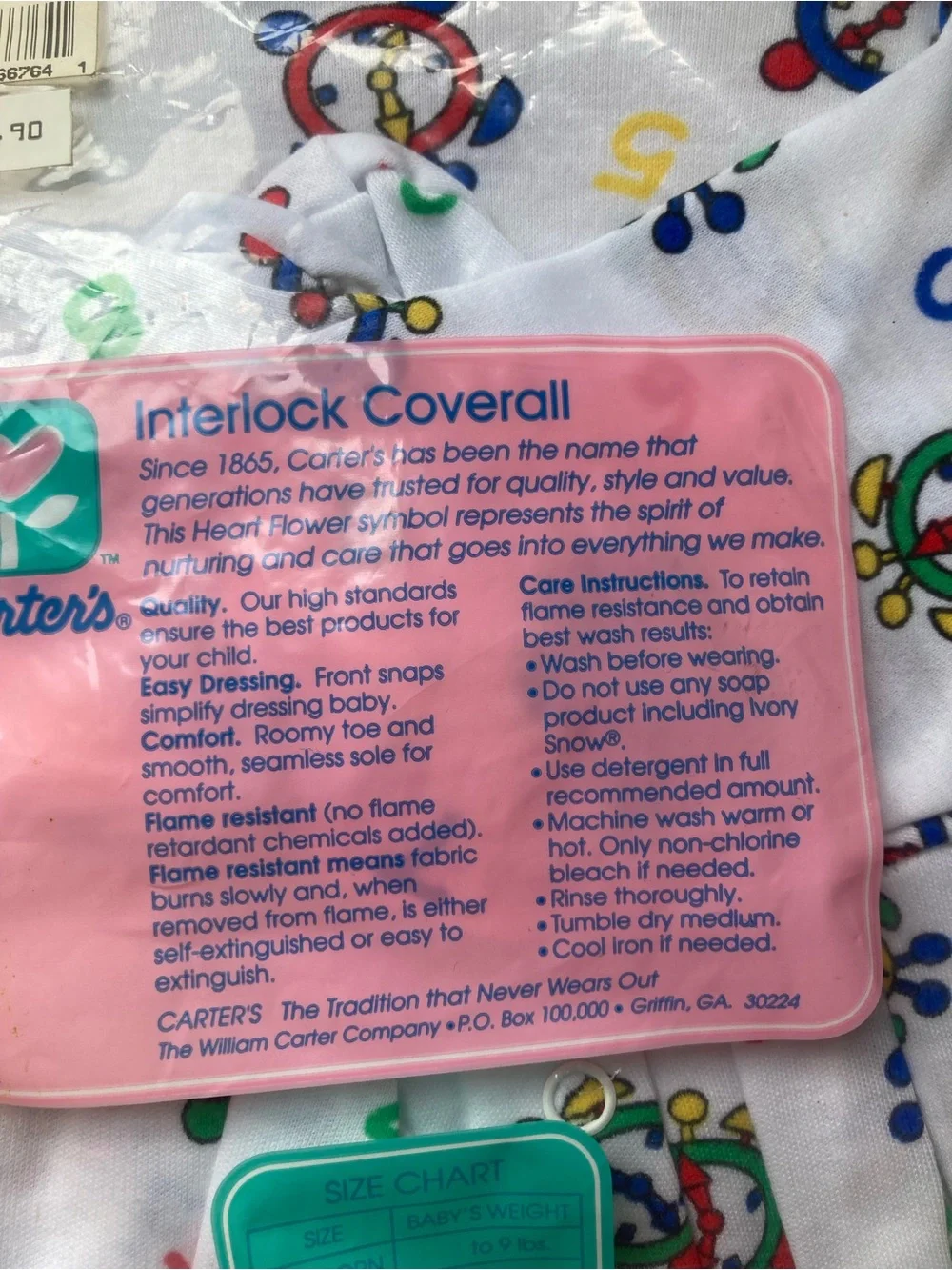 NWT Vintage Carters Baby Interlock Knit Coverall Size Small Clocks Time Numbers